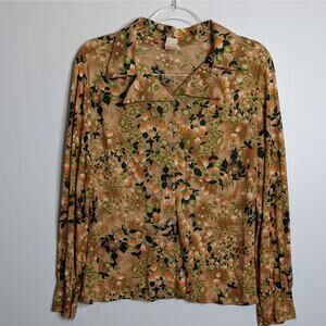 Vintage Floral Blouse Polyester 70's Notch Collar